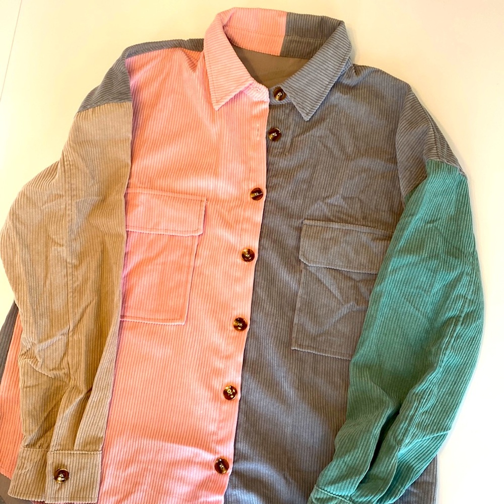 Corduroy Color Blocked Button-Up